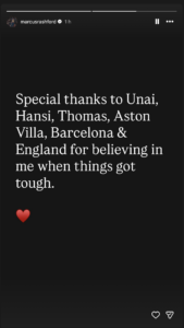 Post from Marcus Rashford's Instagram page